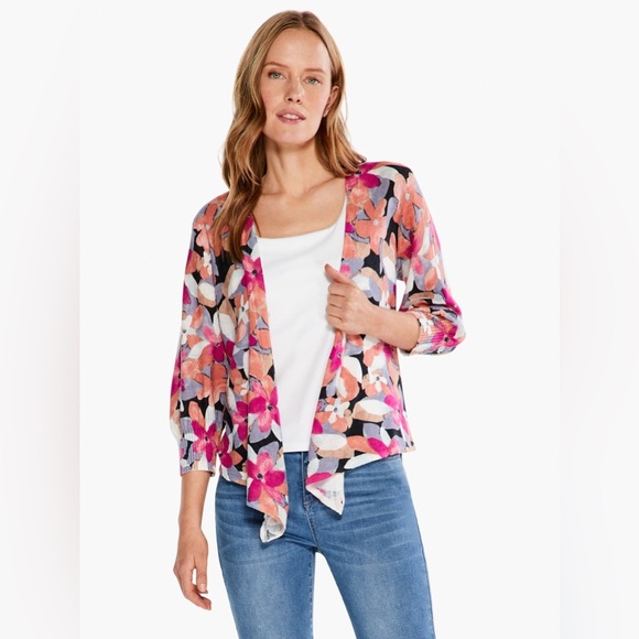 NIC+ZOE Sweaters - NIC+ZOE LINEN BLEND GLOWING PETALS 4-WAY CARDIGAN PL